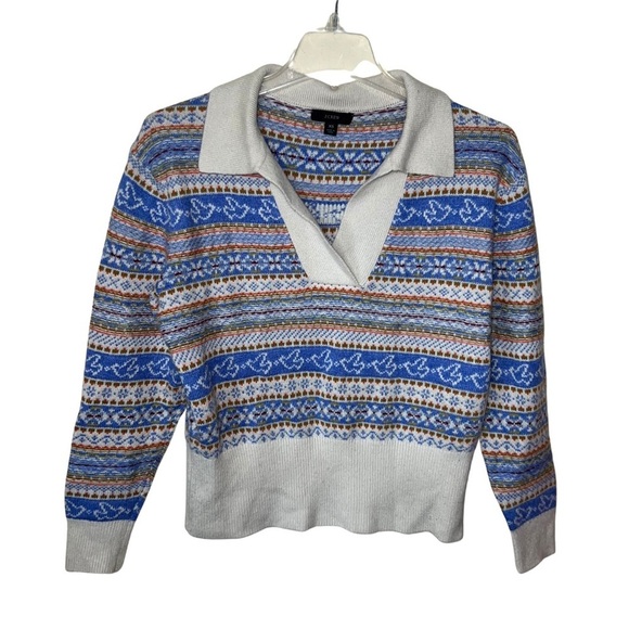 J. Crew Fair Isle Johnny Collar Vneck Sweater Size XS - Picture 2 of 14